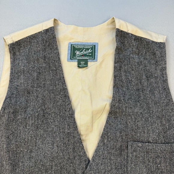 Woolrich Ruxton Vest Gray Wool Herringbone Tweed Canvas Back Mens XXL 18402 - Picture 2 of 11